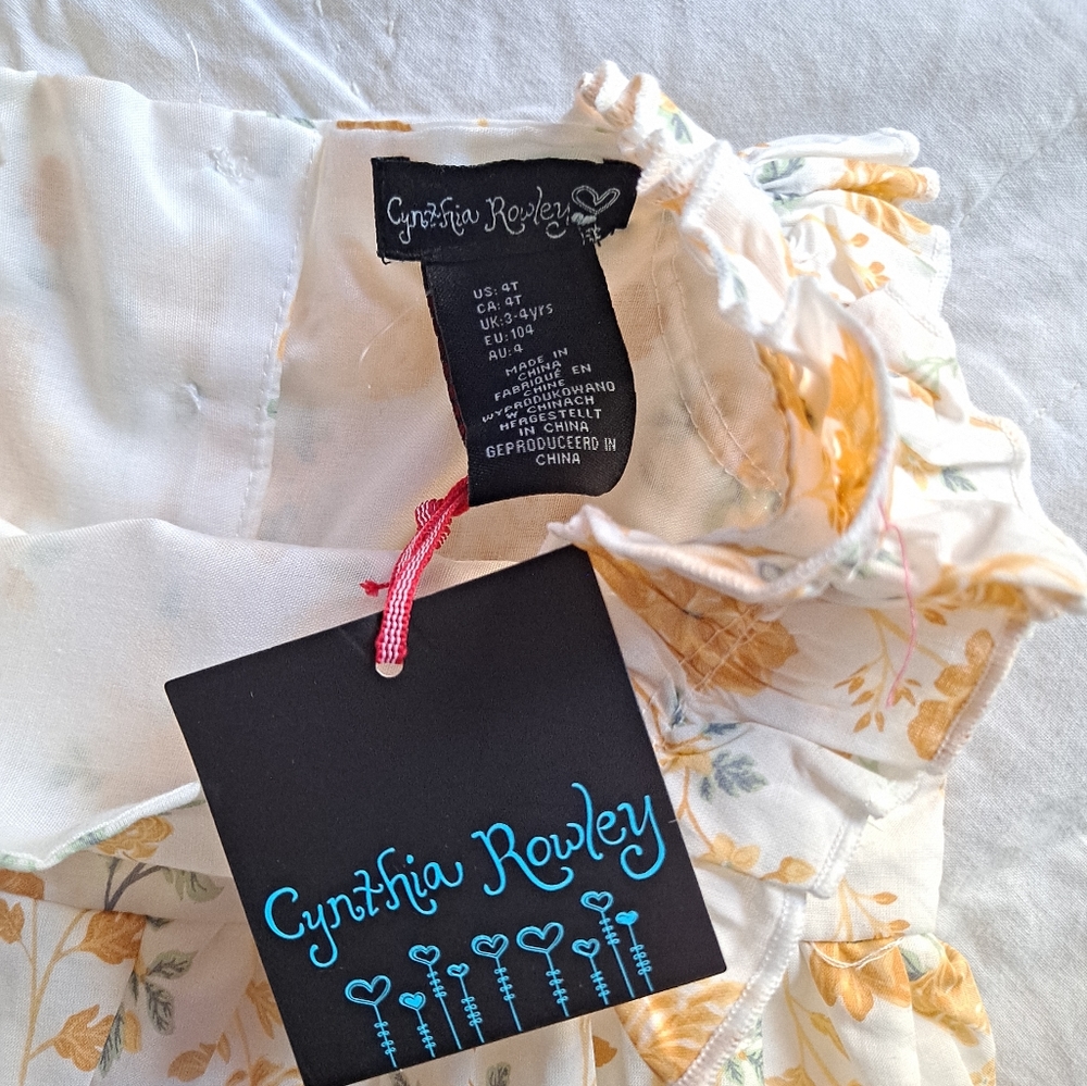 Cynthia Rowley Cream And Gold Floral Lined Dress, NWT 4T - Picture 3 of 8